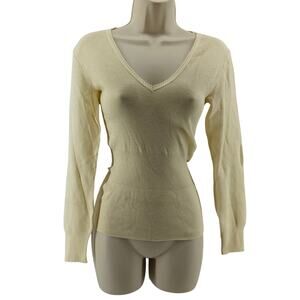 Vintage Hanro Ivory Long Sleeve V Neck Lace Trim Wool Womens Shirt Medium